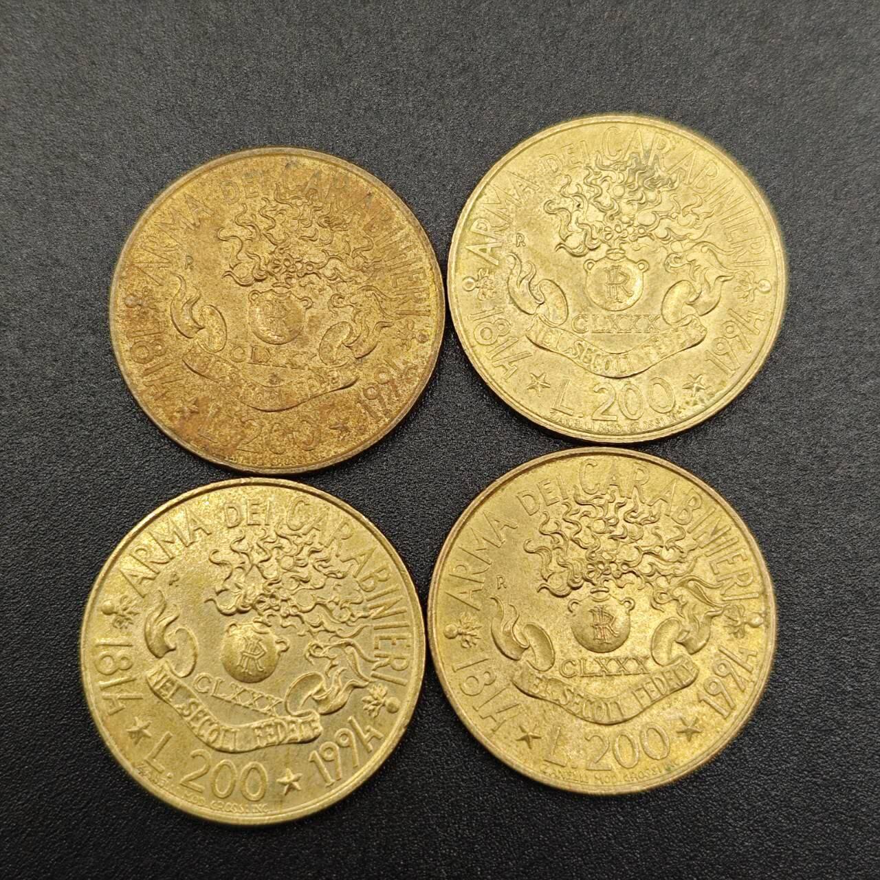 【淘币小摊】实时拍第七百七十九拍   散币场   满百包邮可预留二周 每周一统一发货   意大利1994年200里拉纪念币4枚