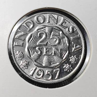 KK钱币收藏小铺  第361场  2月预留时间 周末发货 -  1967印度尼西亚25仙 好品
