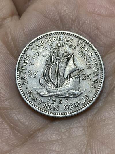 2025年第一百一十九场(总第一百四十五场）外国好品散币(免佣金) - 英属加勒比领地1955年25分(伊丽莎白二世青年带冠，首发年)