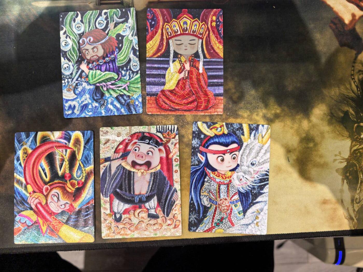 龙虎卡牌第六一场 （无佣金，单场满200元包邮，欢迎送拍） 粗闪5张全 山河潮玩  西游记  天空-师徒五人一套