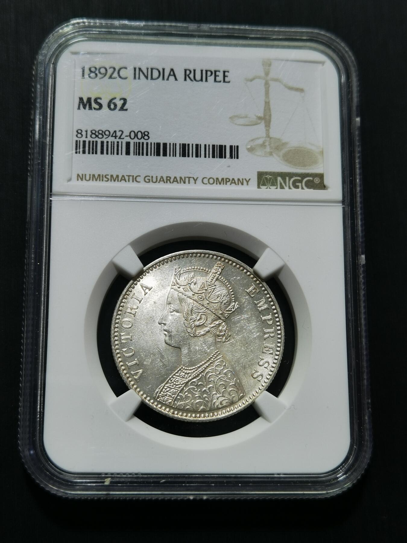 天下钱庄专场欢迎参拍 NGC MS62维多利亚印度卢比
