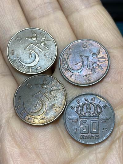 2025年第一百一十九场(总第一百四十五场）外国好品散币(免佣金) - 散币4枚：荷兰🇳🇱1950年1964年1973年5分，比利时🇧🇪1957年50分