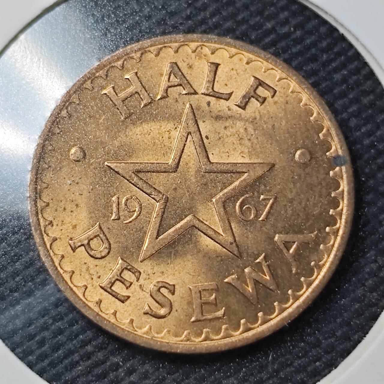 KK钱币收藏小铺  第361场  2月预留时间 周末发货  1967加纳1/2比塞瓦铜币 好品