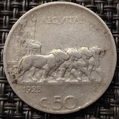 布加迪🐬～世界钱币(上海)🌾第 255 期 /  各国套币和散币 - 意大利🇮🇹 1925年 50分镍币 23.8mm