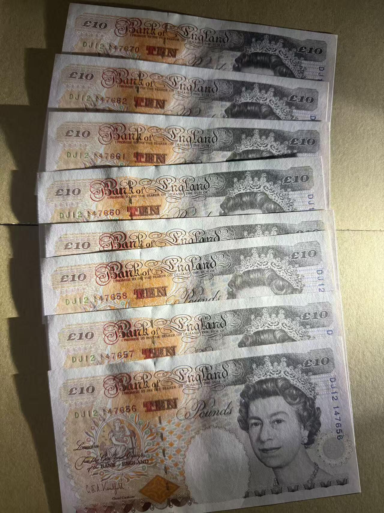 【礼羽收藏】🌏世界钱币拍卖第109期 英国1993年 10镑 8张连号 全新unc- 有潮