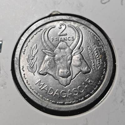 KK钱币收藏小铺  第360场  2月预留时间 周末发货 -  1948法属马达加斯加2法郎