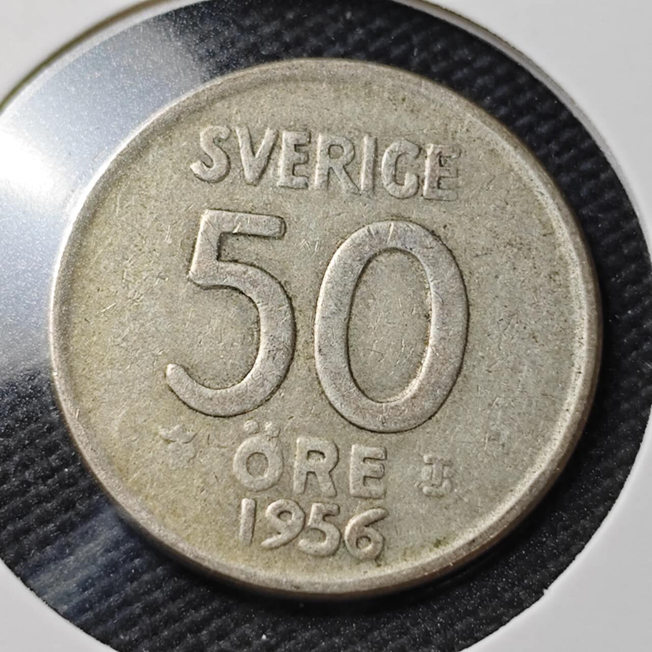 KK钱币收藏小铺  第361场  2月预留时间 周末发货  1956瑞典50欧尔银币