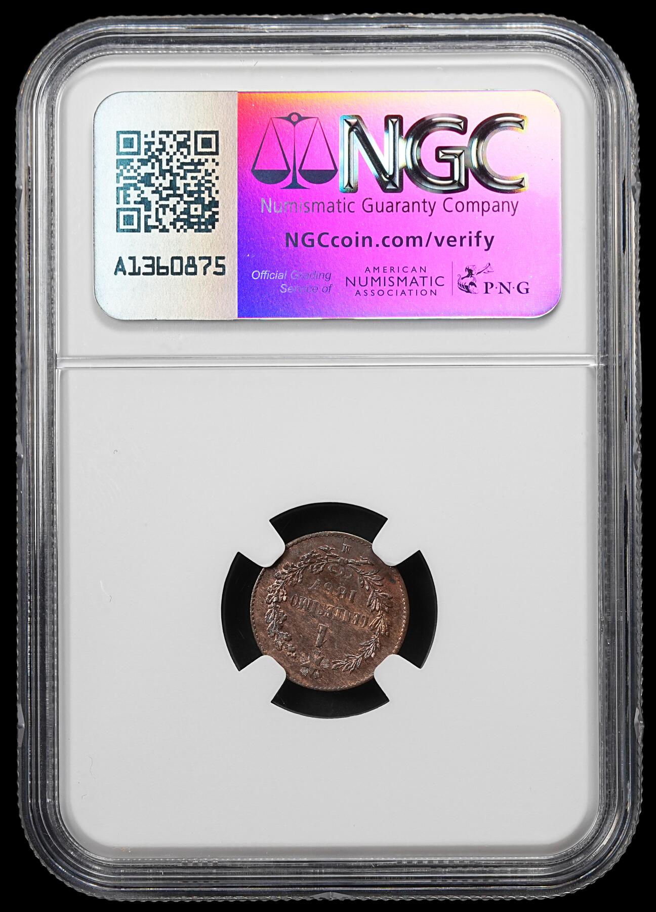 修遠堂世界钱币第九十一期 NGC MS63RB 1867年意大利1分铜币