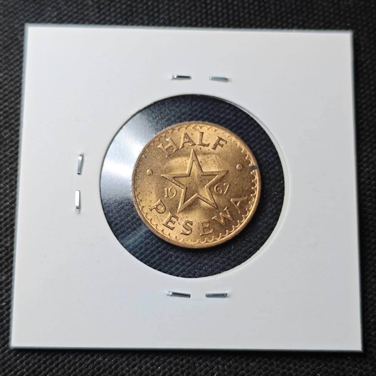 KK钱币收藏小铺  第361场  2月预留时间 周末发货  1967加纳1/2比塞瓦铜币 好品