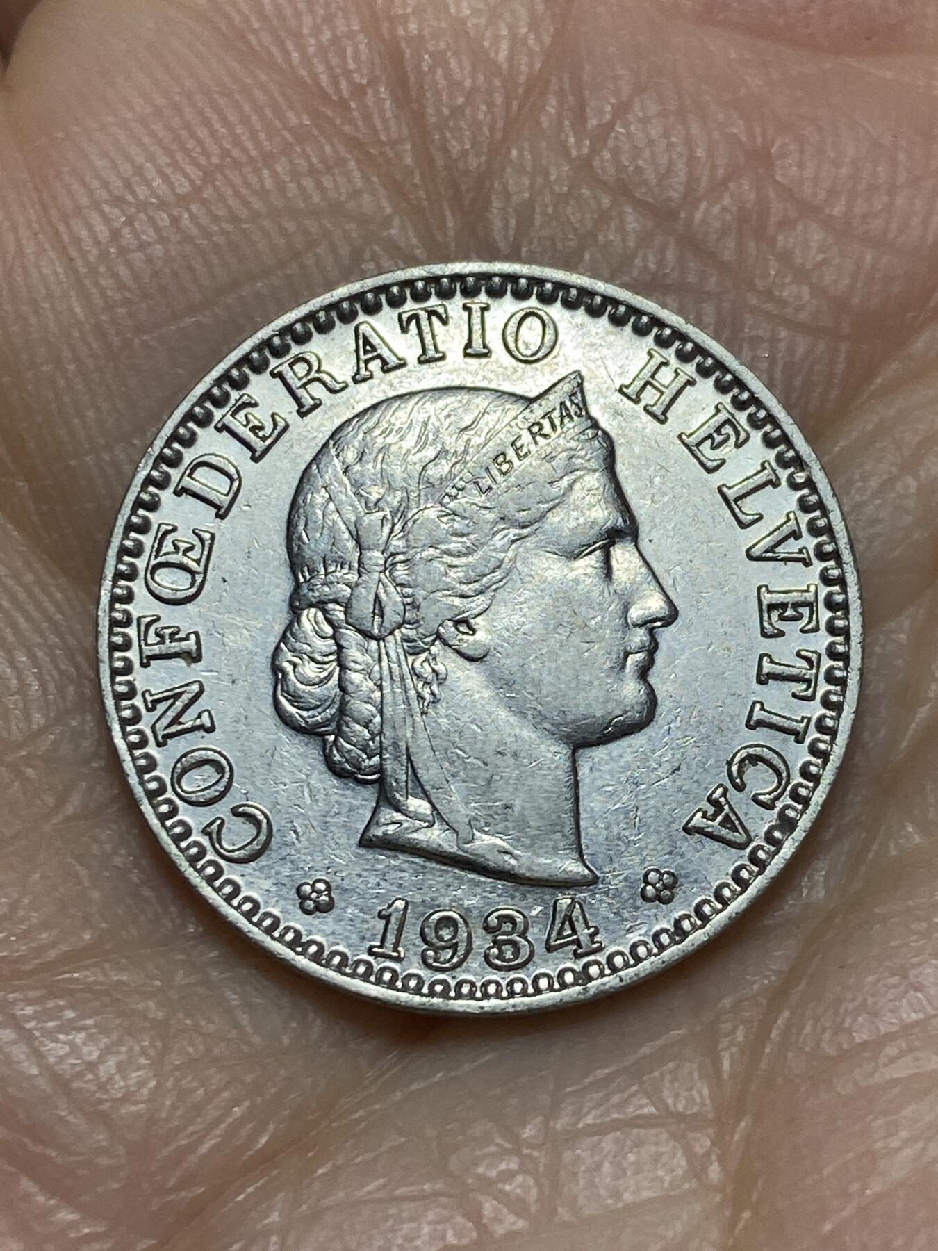 2025年第一百一十九场(总第一百四十五场）外国好品散币(免佣金) 瑞士🇨🇭1934年20分(B标伯尔尼造)