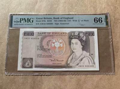 【礼羽收藏】🌏世界钱币拍卖第109期 - 英国D序列 1984-86年10镑 PMG66EPQ 青年女王和南丁格尔