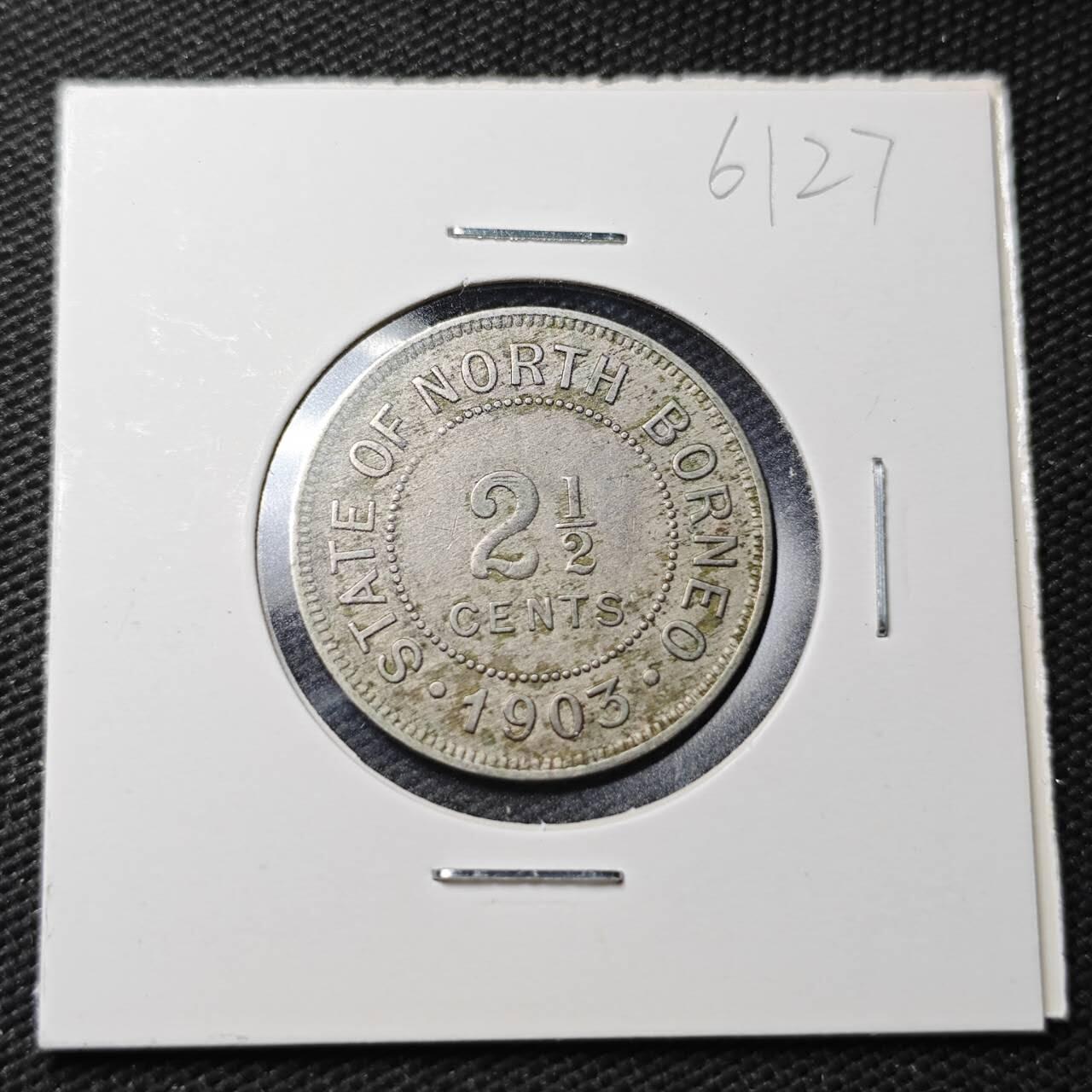 KK钱币收藏小铺  第361场  2月预留时间 周末发货  1903英属北婆罗洲2.5分镍币