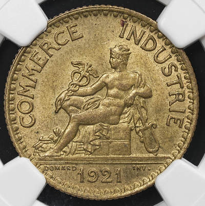 修遠堂世界钱币第九十一期 - NGC MS63 1921年法国坐人1法郎铜币