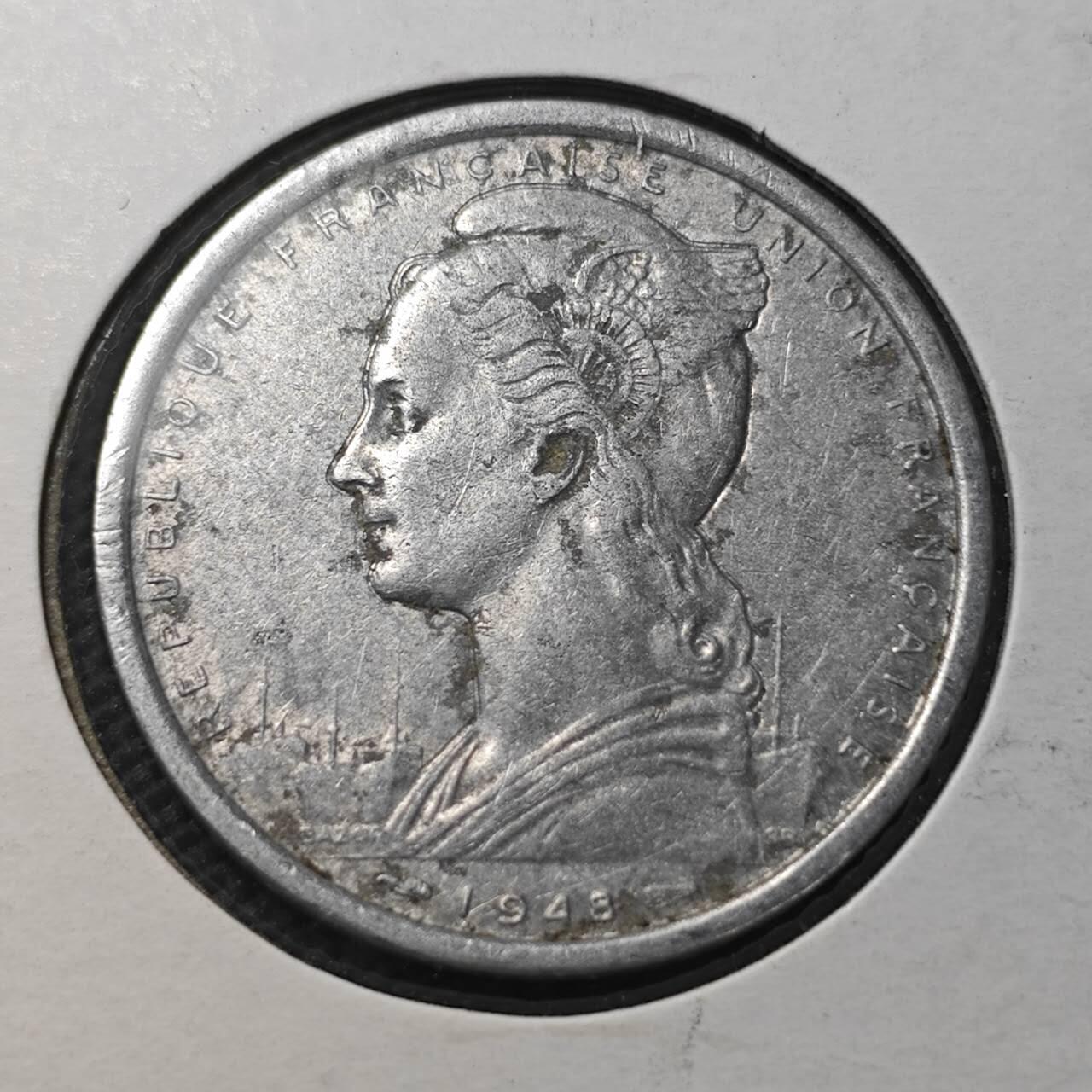 KK钱币收藏小铺  第361场  2月预留时间 周末发货  1948法属西非2法郎