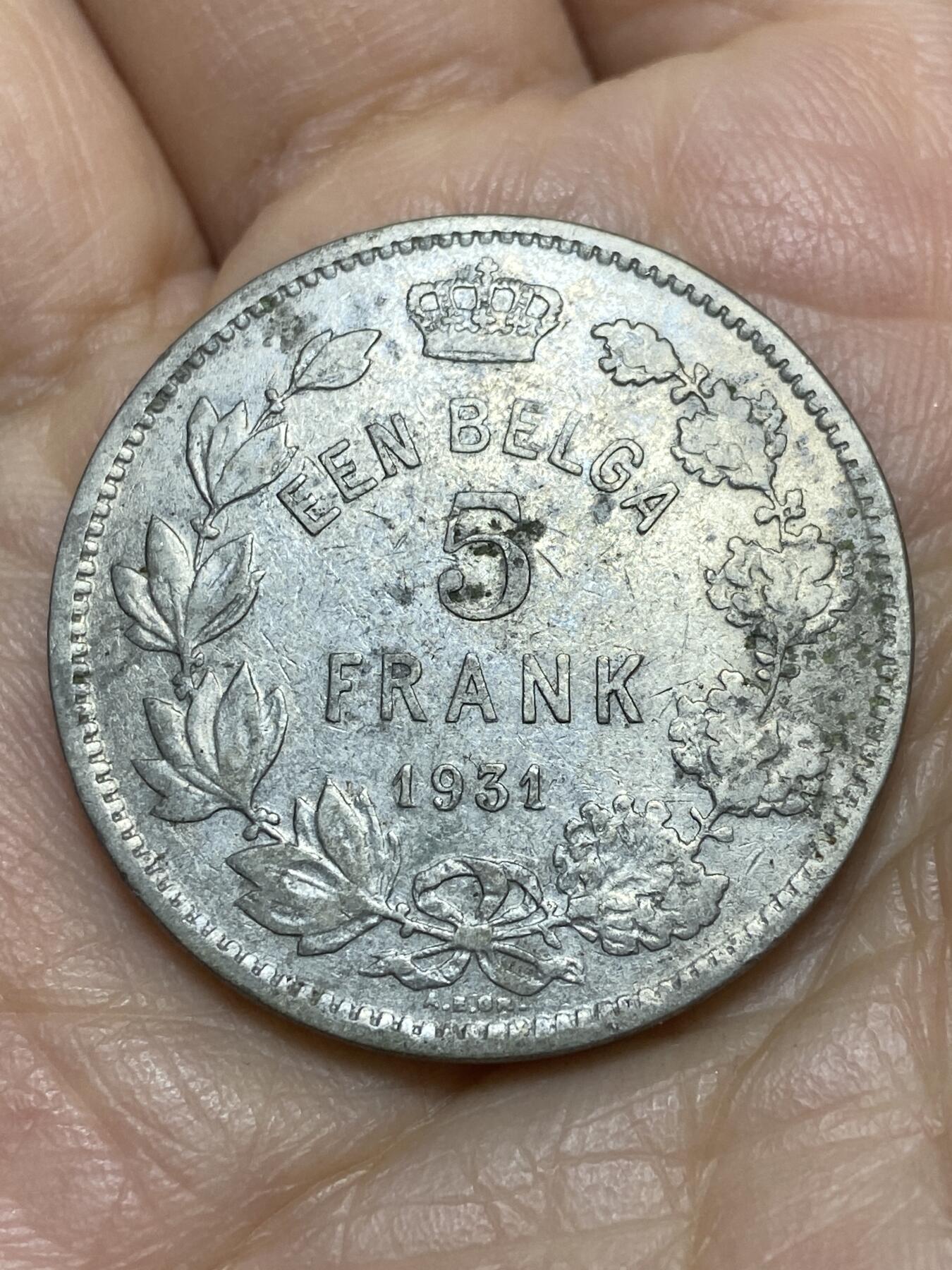 2025年第一百一十九场(总第一百四十五场）外国好品散币(免佣金) 比利时🇧🇪1931年5法郎(阿尔贝一世时期)