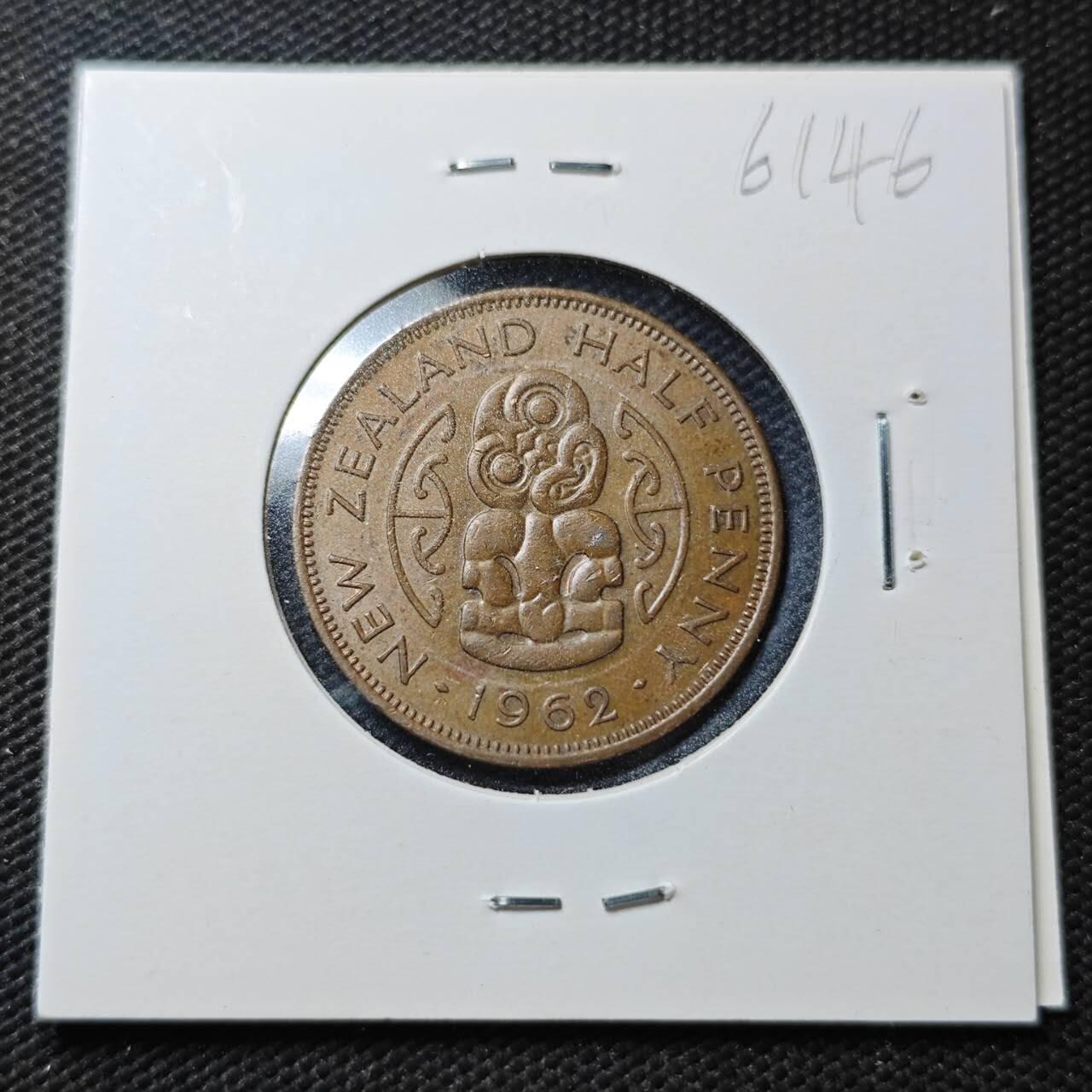 KK钱币收藏小铺  第361场  2月预留时间 周末发货  1962新西兰半便士铜币