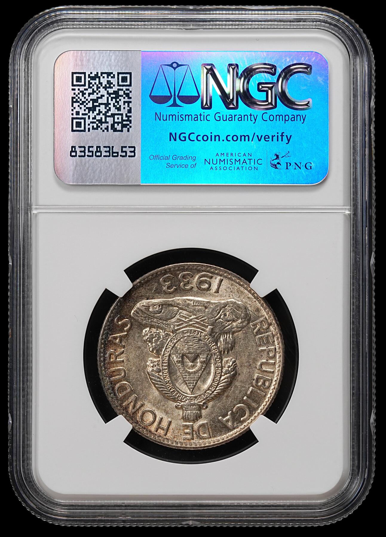 修遠堂世界钱币第九十一期 NGC MS62 1933年洪都拉斯1 LEMPIRA银币