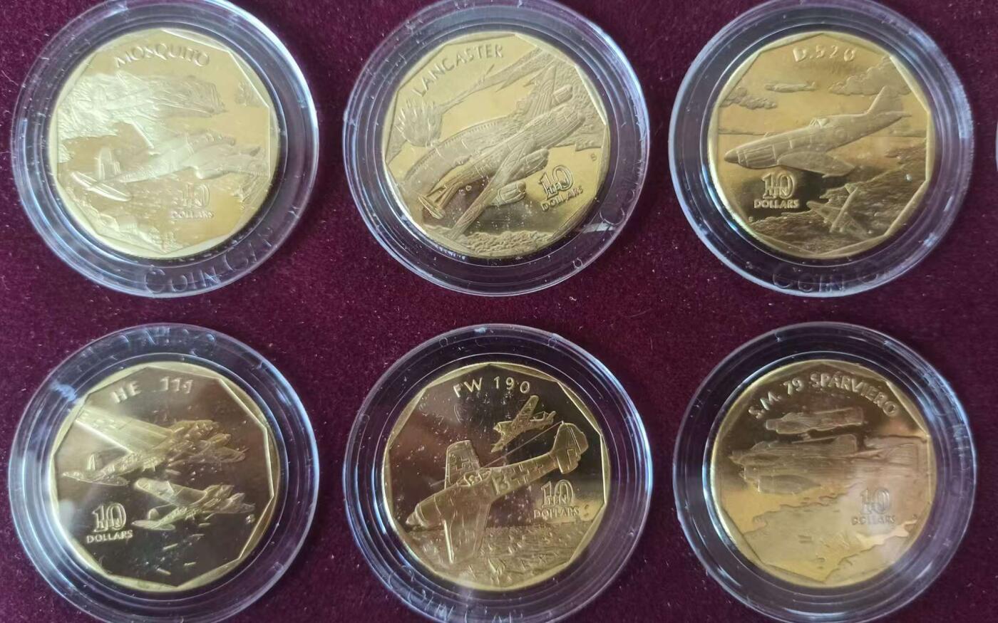 ❤️【币观天下】❤️ 第329期钱币拍卖- 2025.10.31周五晚上6点半场-长期征集拍品 马绍尔群岛二战飞机24枚大套 包含野马、闪电、喷火、飓风、bf109、零战等二战名机，带证书和具体介绍每种飞机一本册子。面值10悬