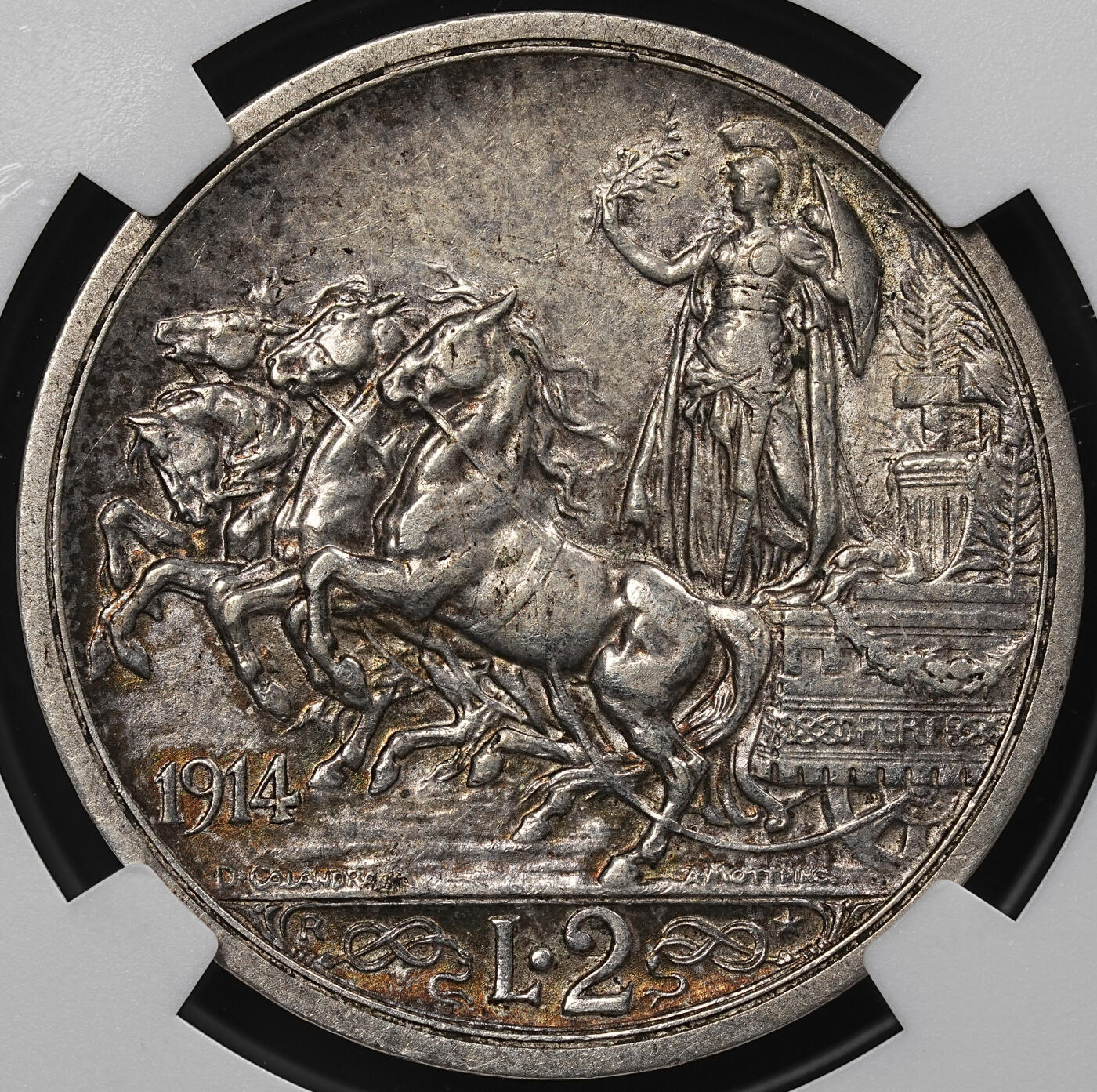 修遠堂世界钱币第九十一期 NGC AU55 1914年意大利马车2里拉银币