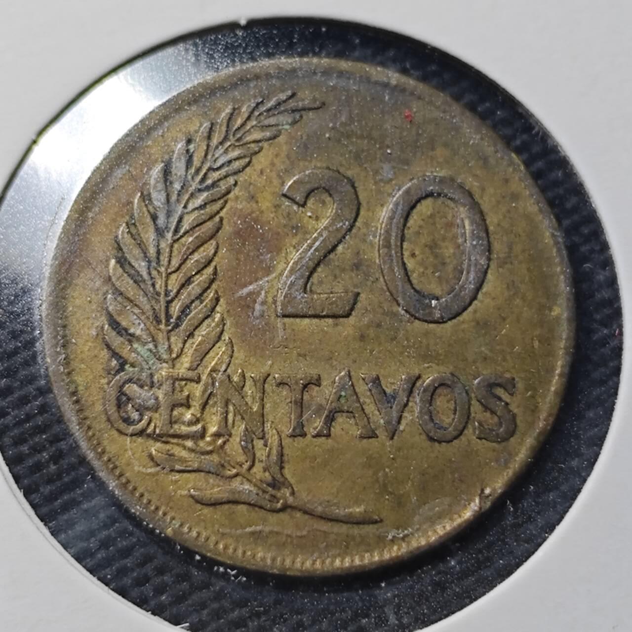 KK钱币收藏小铺  第360场  2月预留时间 周末发货  1965秘鲁20分铜币