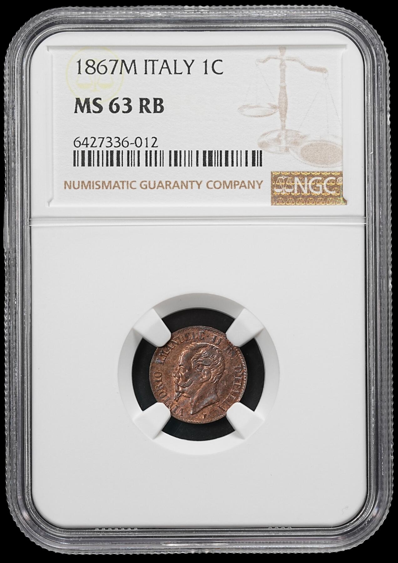 修遠堂世界钱币第九十一期 NGC MS63RB 1867年意大利1分铜币