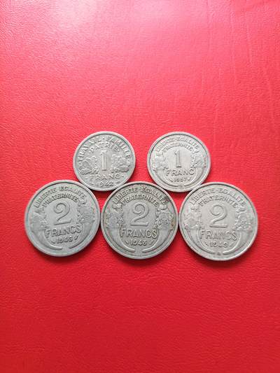 【云涧收藏】第七十五场 - 法国1、2法朗铝币5枚