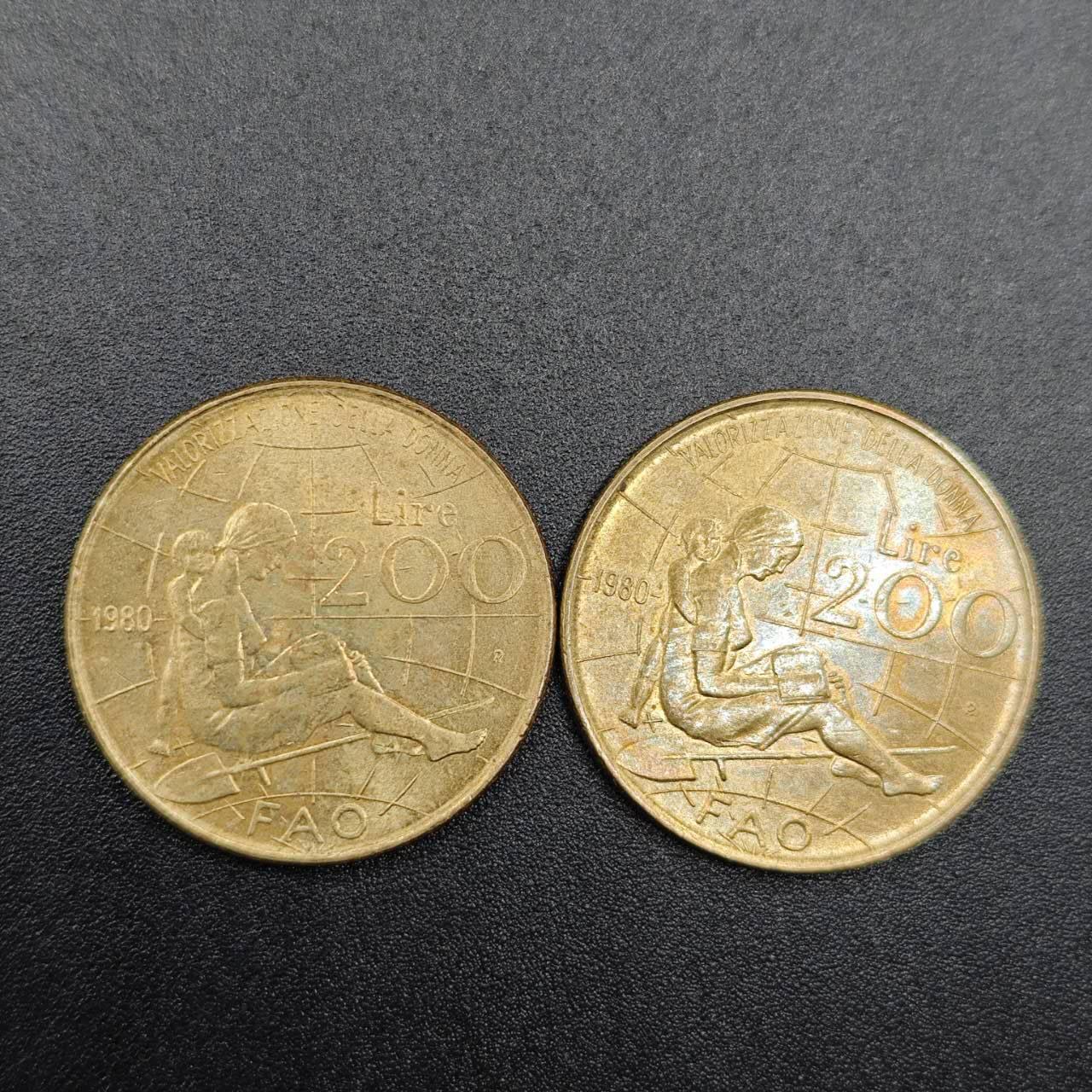 【淘币小摊】实时拍第七百七十九拍   散币场   满百包邮可预留二周 每周一统一发货   意大利1980年200里拉纪念币2枚