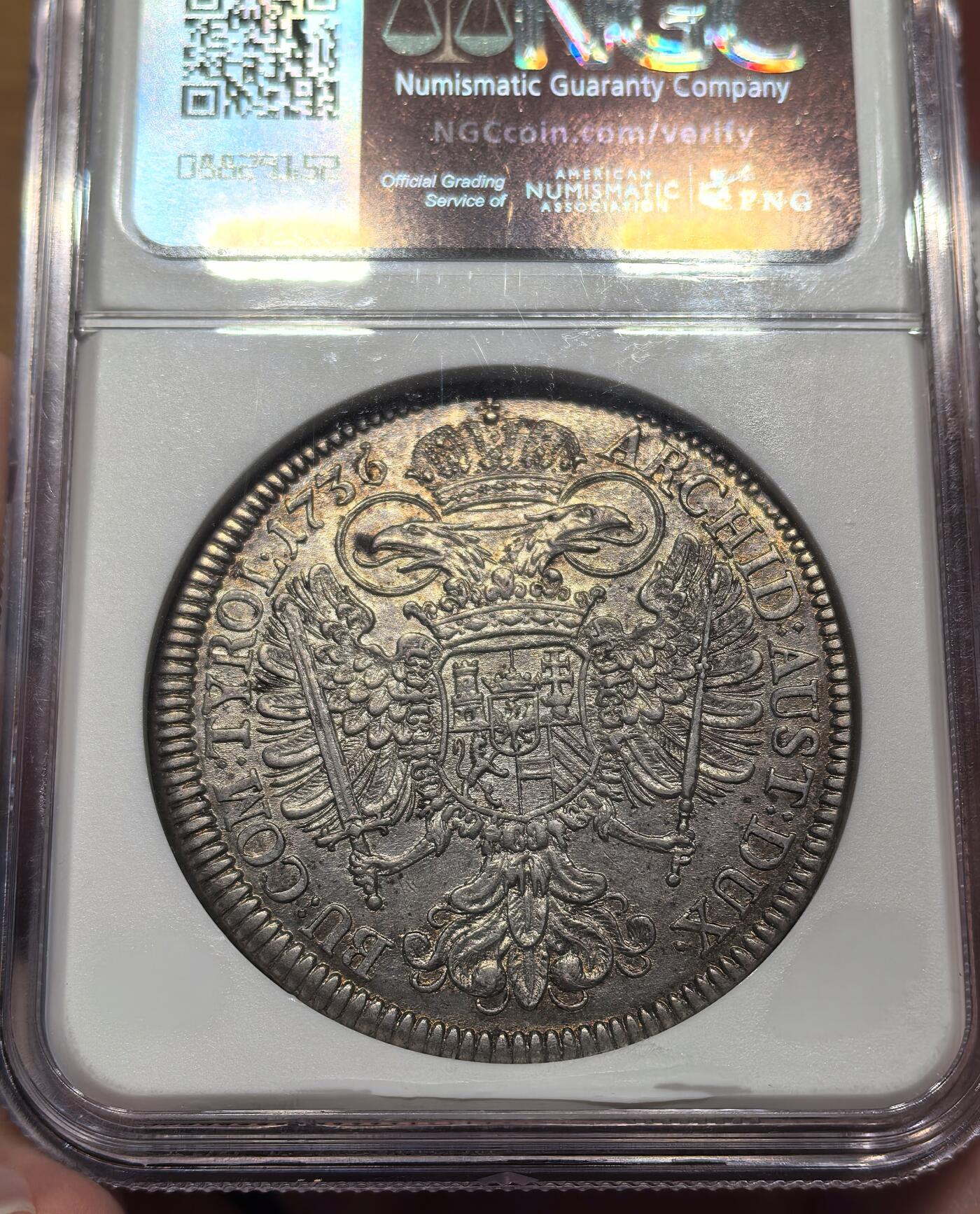 南宋泉阁俄币 外币 国币 专场第十八期 【送拍无额外佣金】 1736年 神圣罗马帝国 哈布斯堡 卡尔六世1泰勒大银币 NGC评级ms62分 难得高分 原味老包浆好品 细节好