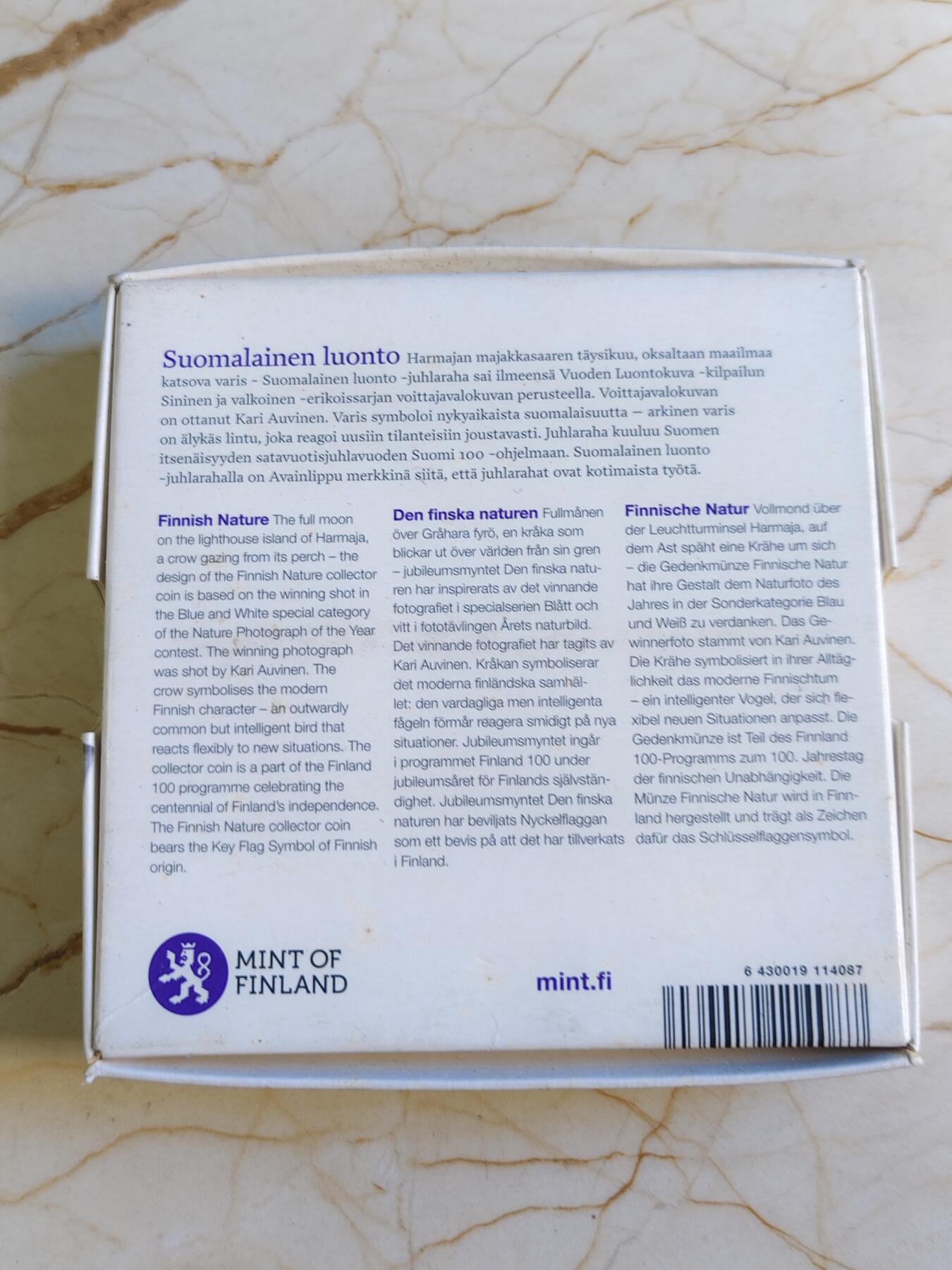 第180期拍卖【长期征集拍品】【北京币展专场】 获奖芬兰2017年自然系列乌鸦20欧NGC69精制银币925银25.5克直径38.6毫米