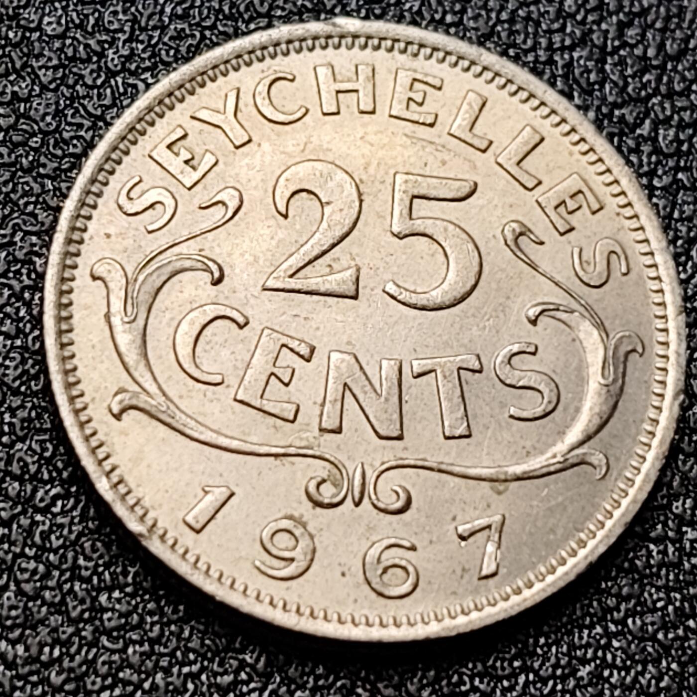 泉币菌-第120场-精品福利场 原光极美品 1967年 英属塞舌尔群岛 25分 镍币 