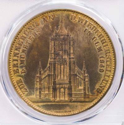 PCGS-SP62 1923德国乌尔姆教堂镀金铜章 - PCGS-SP62 1923德国乌尔姆教堂镀金铜章
