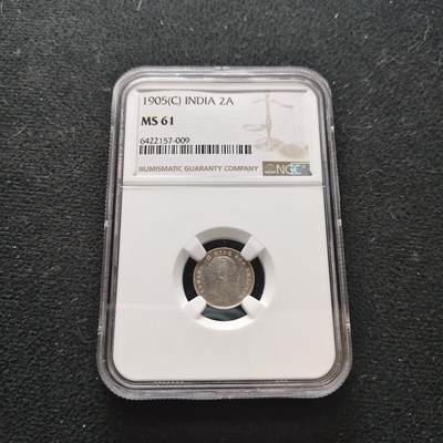 【全场包邮】纯粹捡漏拍473场（免费代拍第10场） - 英属印度1905年爱德华七世2安娜银币-NGC MS61