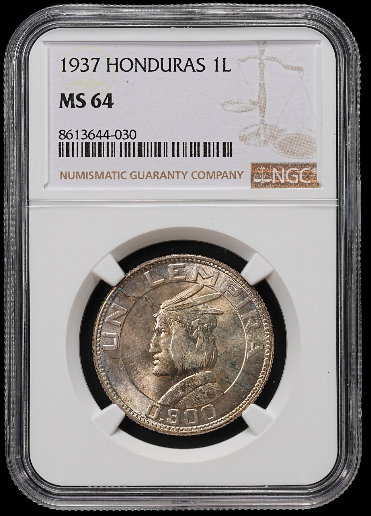 修遠堂世界钱币第九十一期 NGC MS64 1937年洪都拉斯1 LEMPIRA银币