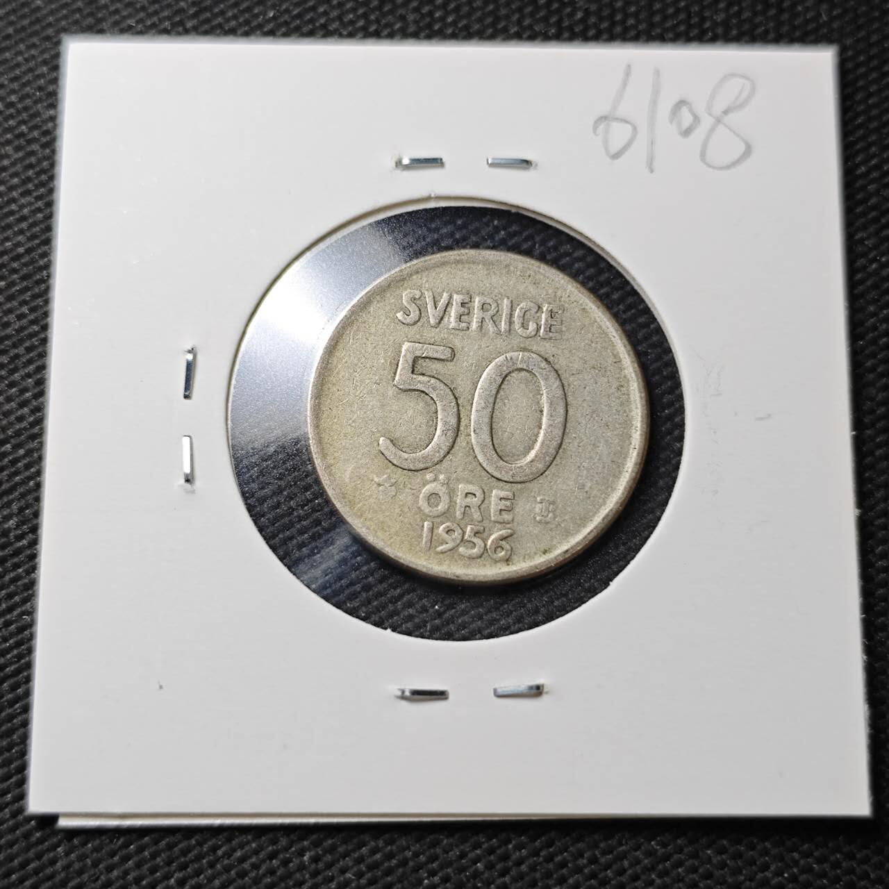 KK钱币收藏小铺  第361场  2月预留时间 周末发货  1956瑞典50欧尔银币