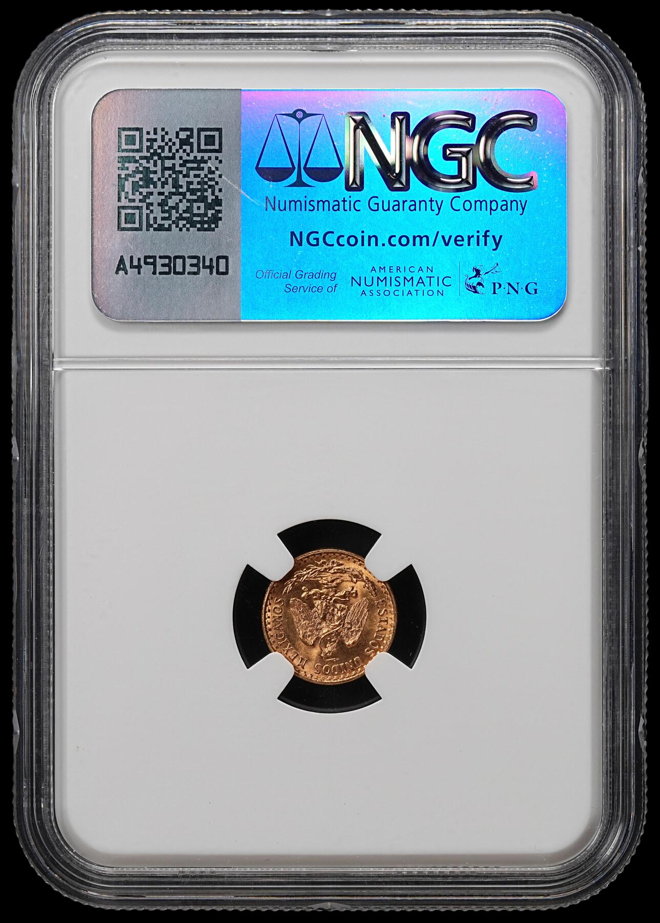 修遠堂世界钱币第九十一期 NGC MS67 1945年墨西哥2比索金币 1.67g，含金90% 后铸