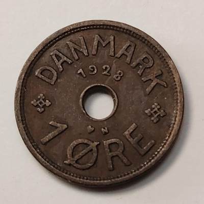 布加迪🐬～世界钱币(上海)🌾第 255 期 /  各国套币和散币 - 丹麦🇩🇰 1928年 1欧尔 16mm