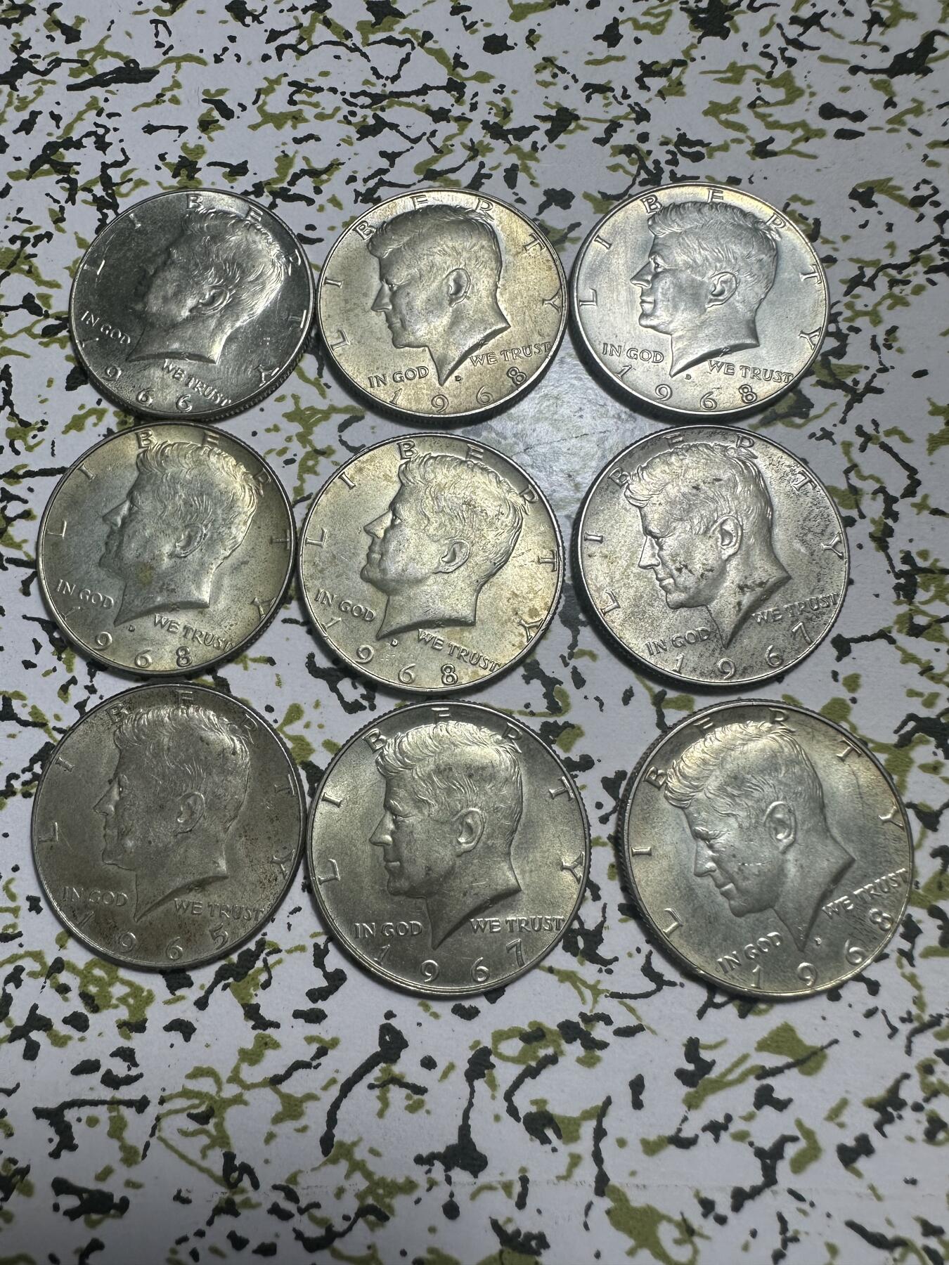 外国钱币，章 原光美国肯尼迪半元银币9枚，总103.2g，0.4成银，起拍价低于银价不少