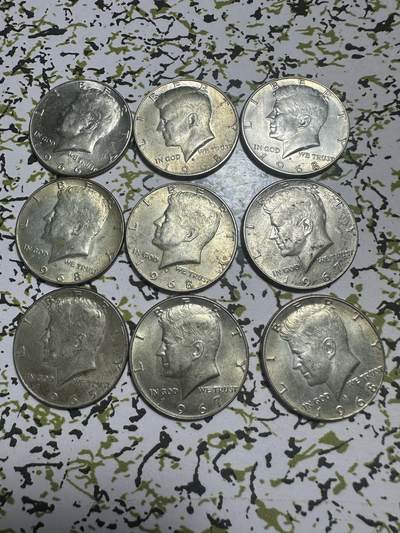 外国钱币，章 - 原光美国肯尼迪半元银币9枚，总103.2g，0.4成银，起拍价低于银价不少