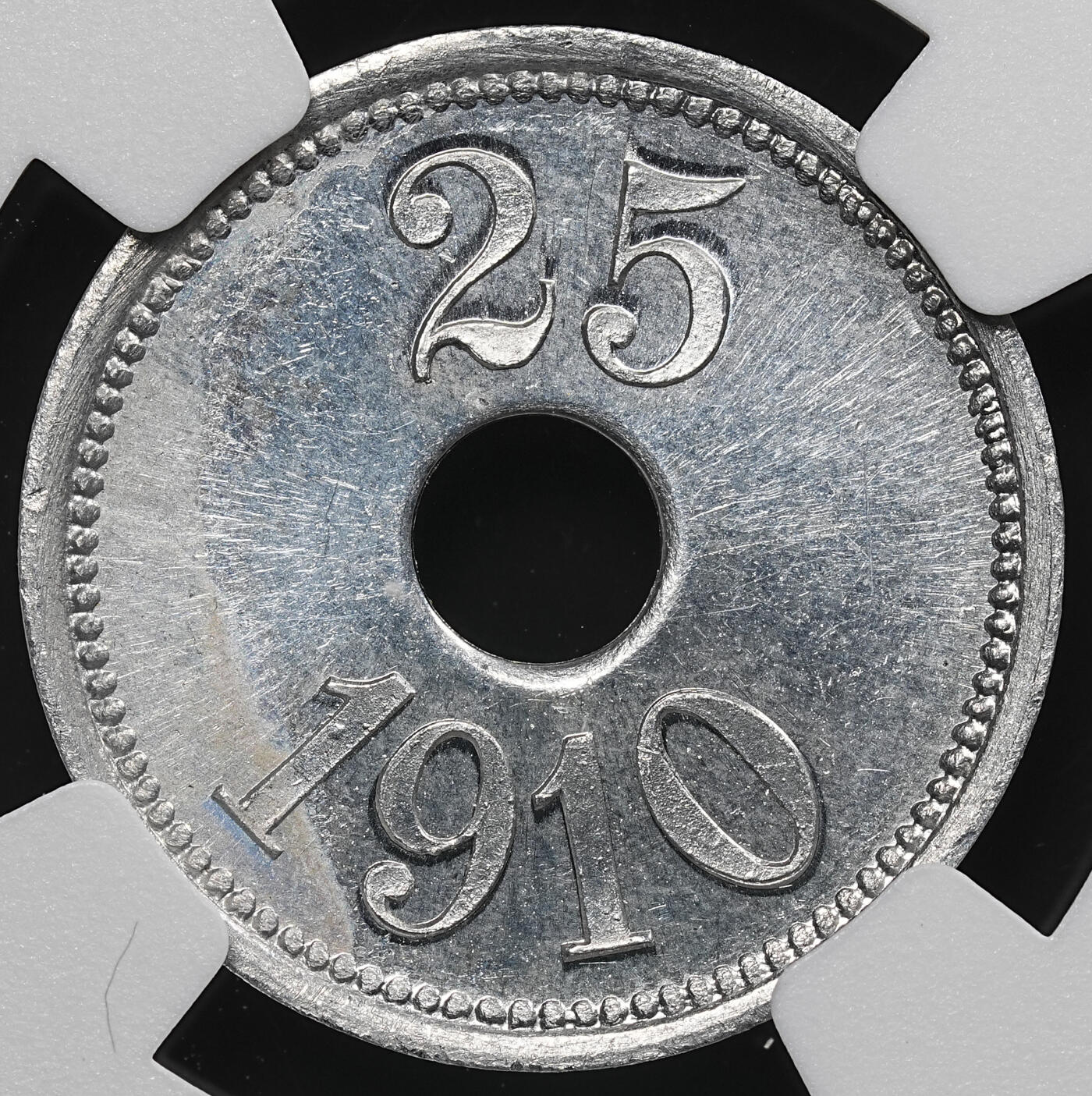 修遠堂世界钱币第九十一期 NGC MS62 1910年格陵兰-坎普.约克角25欧尔铝代用币