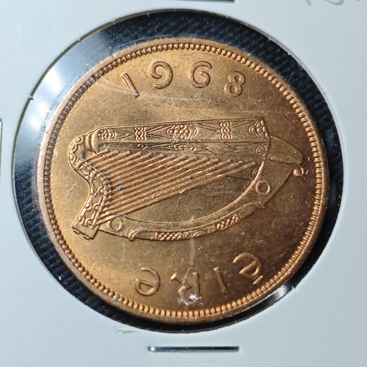 KK钱币收藏小铺  第361场  2月预留时间 周末发货  1968爱尔兰1便士 母鸡铜币