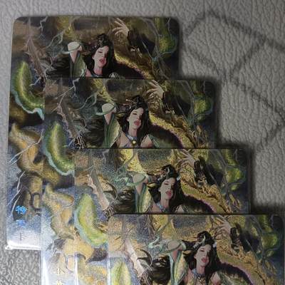 花开卡拍第45期（11月2号周日截拍，品控勿拍!!!拍品不寄存，运费5元，自制卡难免瑕疵，可能存在轻微撞角爆边等出厂瑕疵，品控介意勿拍！） - 卡将 西游群芳 第二弹 小黄龙 粗闪三渐变+特藏艺术版，共4张