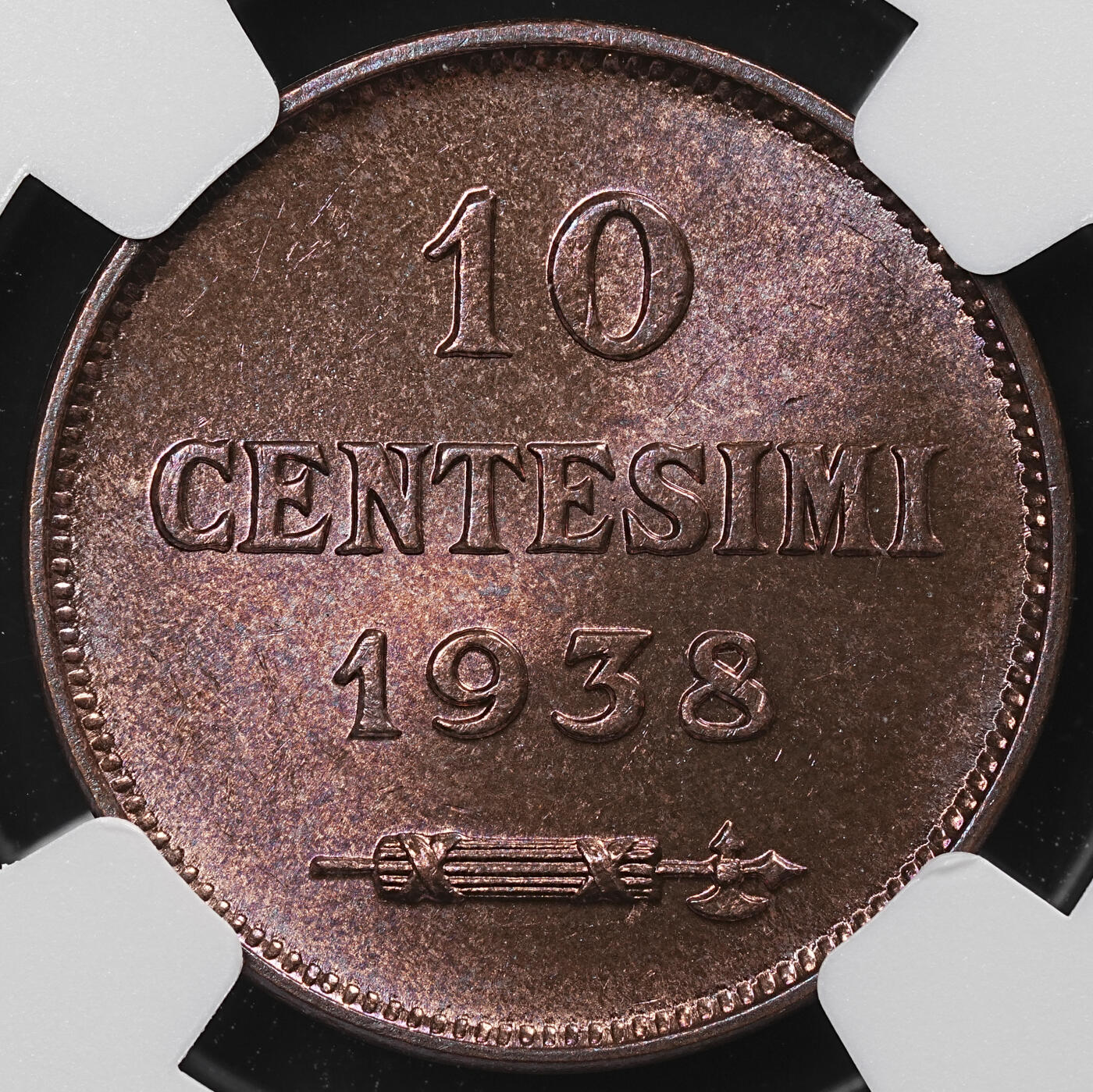 修遠堂世界钱币第九十一期 NGC MS64RB 1938年圣马力诺10分铜币