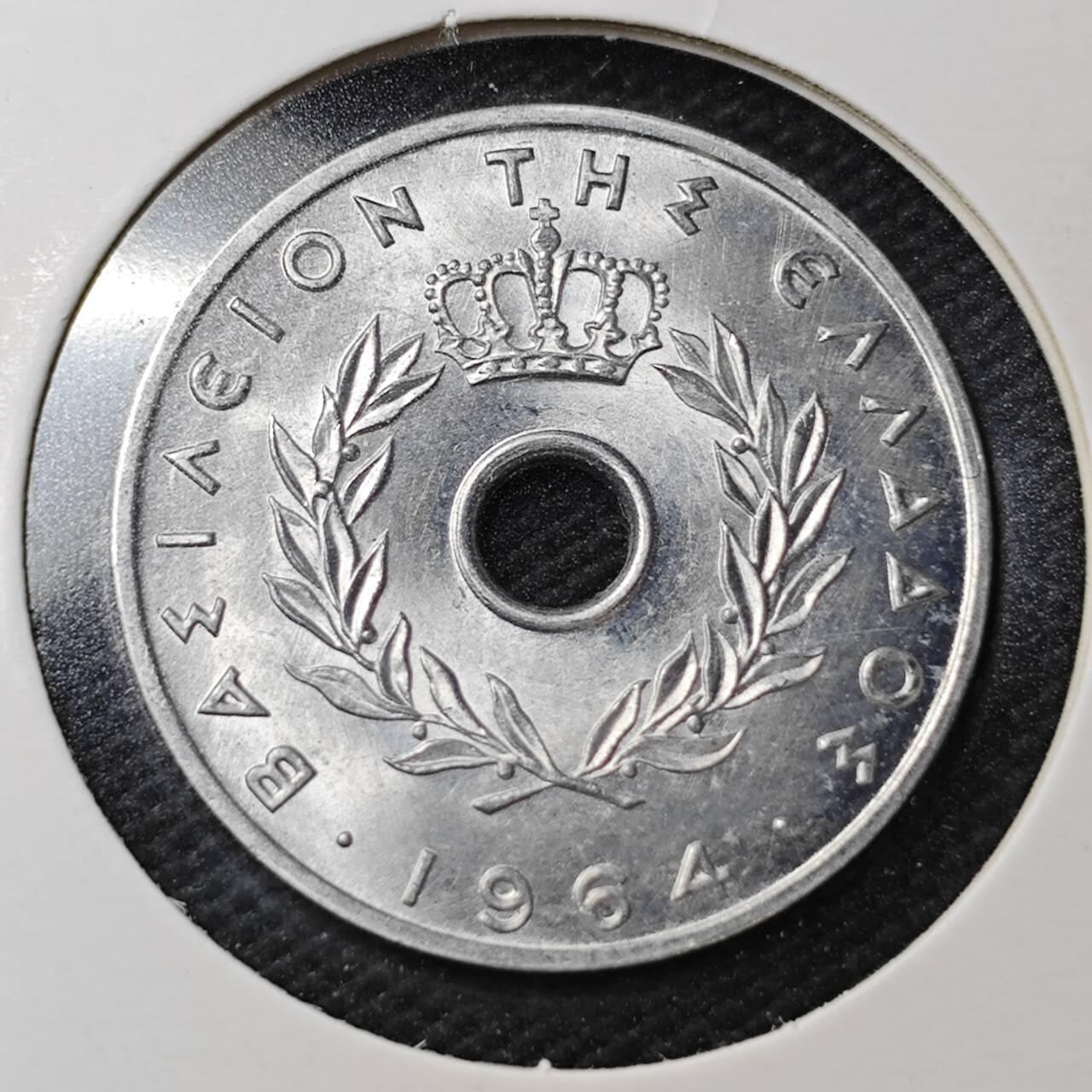 KK钱币收藏小铺  第361场  2月预留时间 周末发货  1964希腊20雷普塔 好品