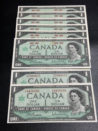 《外钞收藏家》第五百八十期（精选场）（本平台长期征集拍品、欢迎藏友们联系合作） - 加拿大1967年建国100周年纪念钞8张一起（品相如图）