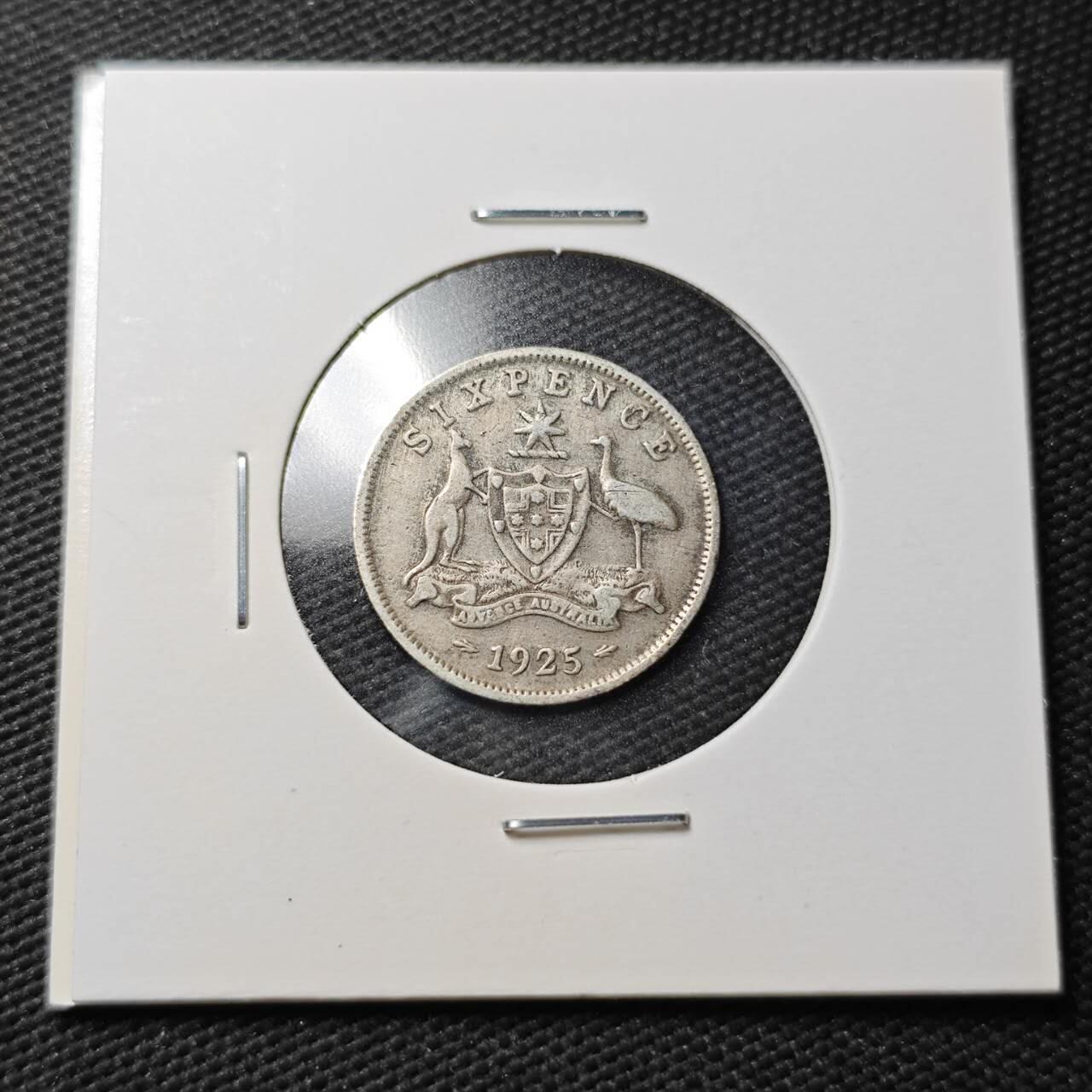 KK钱币收藏小铺  第361场  2月预留时间 周末发货  1925澳大利亚6便士银币 高银