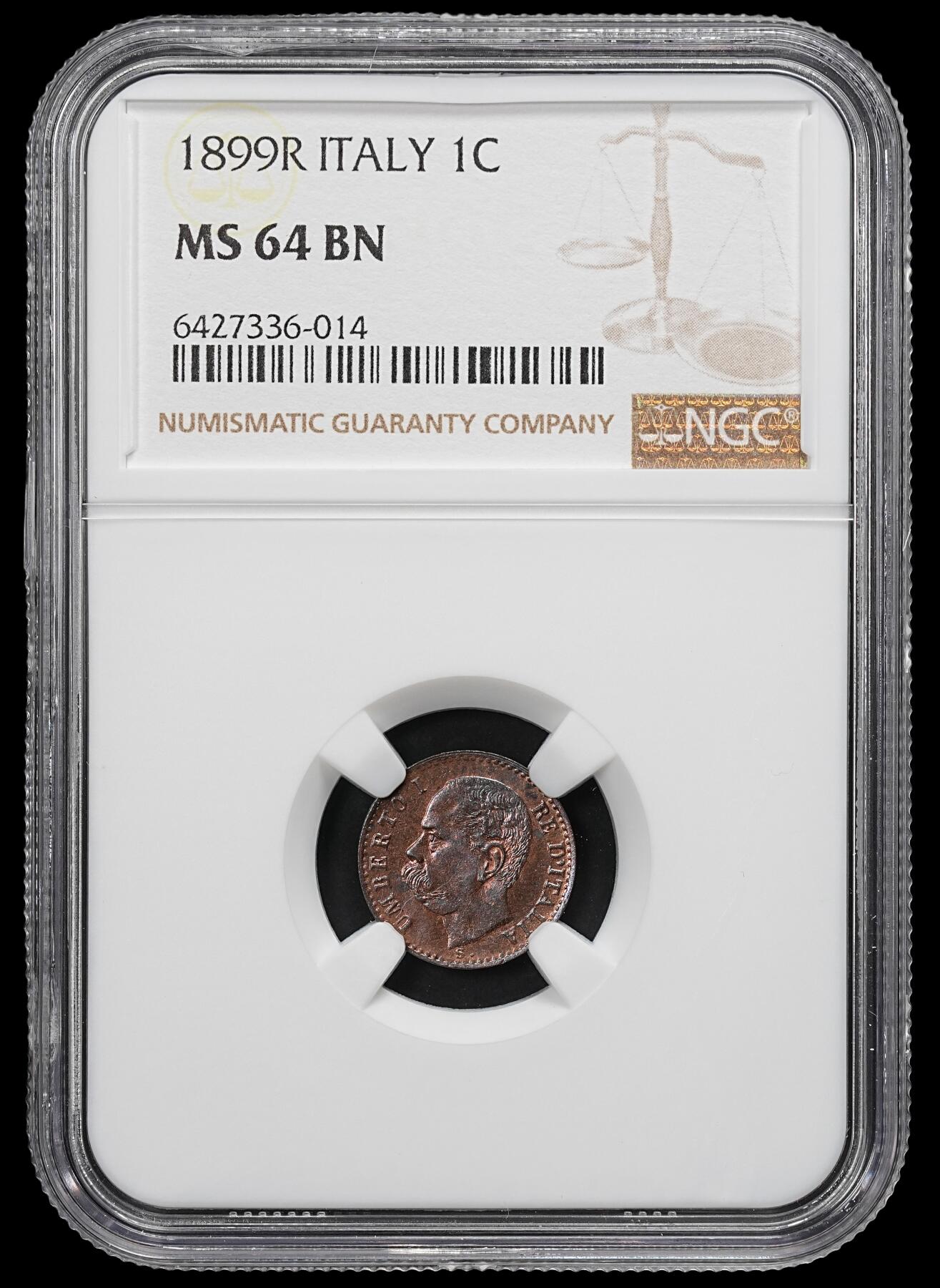 修遠堂世界钱币第九十一期 NGC MS64BN 1899年意大利1分铜币