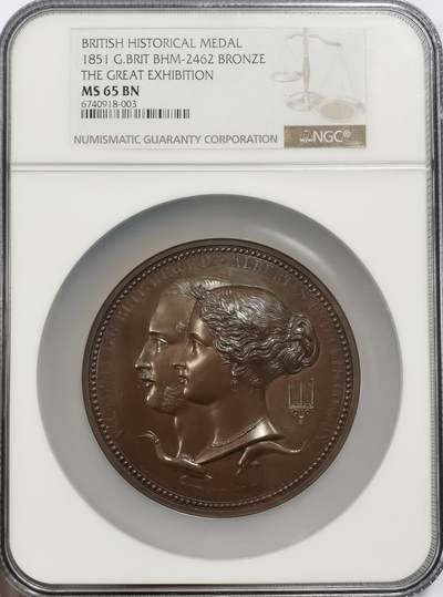 博洋堂“物美丰成”11月精品专场暨第145期（全场包邮） - NGC MS65 英国1851年伦敦世博会大铜章，直径77mm，维多利亚女王和阿尔伯特亲王，高浮雕经典之作，丝滑巧克力包浆，品相颇佳
