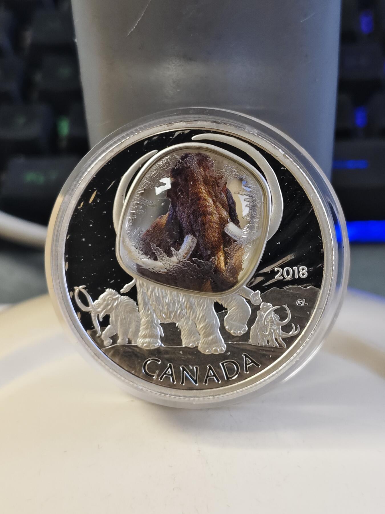 第180期拍卖【长期征集拍品】【北京币展专场】 加拿大2018年冰河世纪系列1长毛猛犸困冰技术银币，9999银，发行5000枚