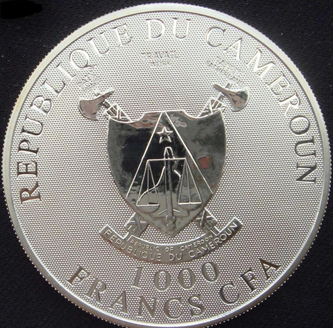 原证书 2010年喀麦隆爱的天使1000法郎镶水晶幻彩精制银币（发行量少）