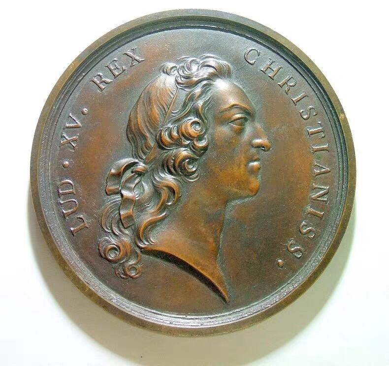 【艺术】法国艺术大章1744年 路易十五高浮雕精制超大铜章 75MM 68克